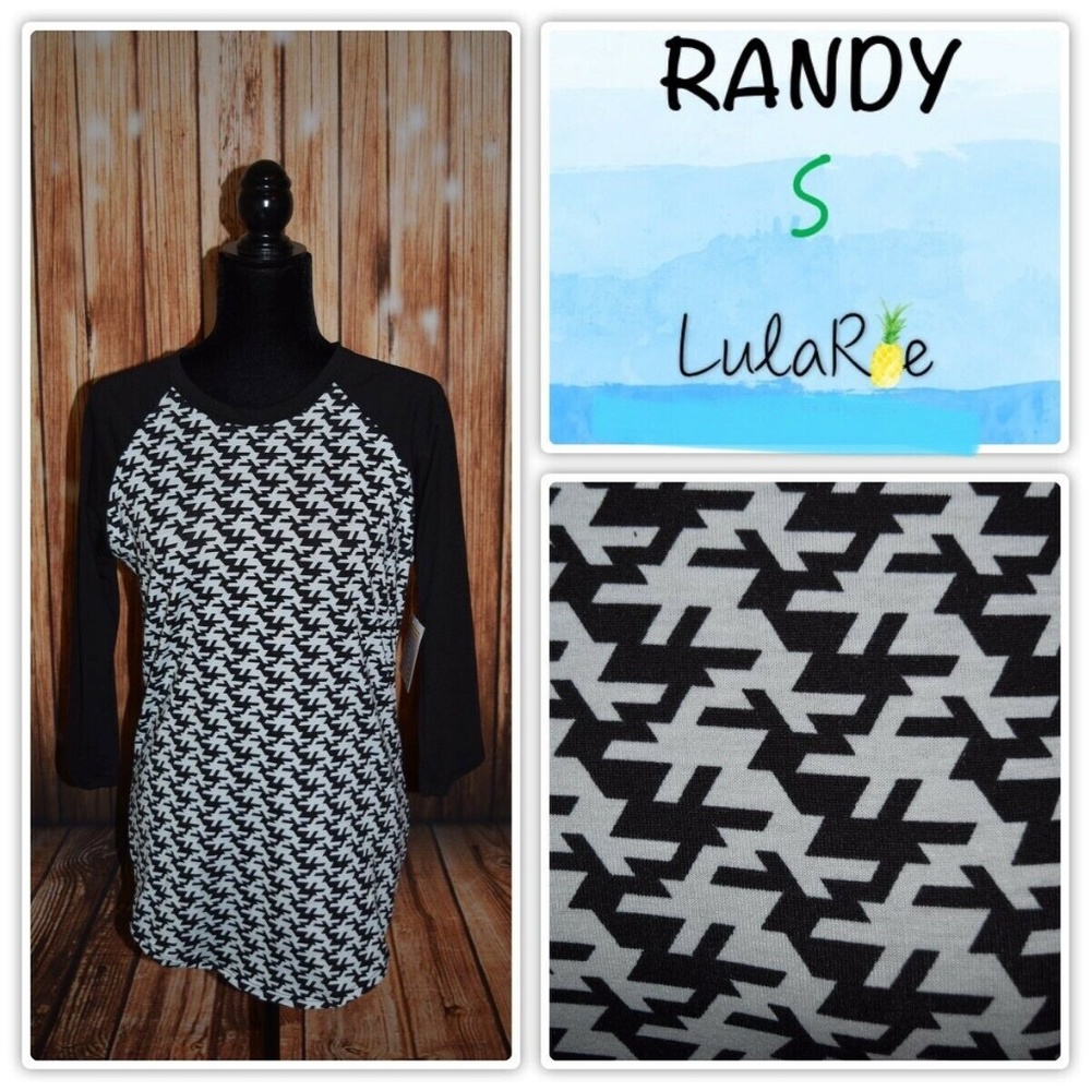 LuLaRoe Women's Randy T Shirt 3/4 Tee Black White